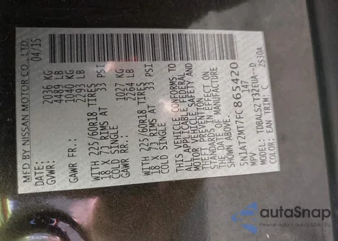 2015 Nissan Rogue S/Sl/Sv from USA, damaged, VIN 5N1AT2MV3FC865420